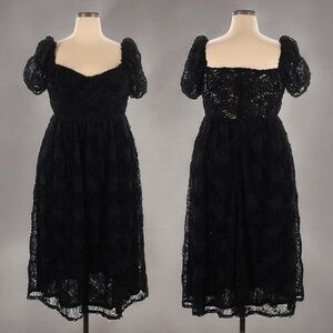 NWT Zara Black 3D Floral Puff Sleeve Midi Dress | XL